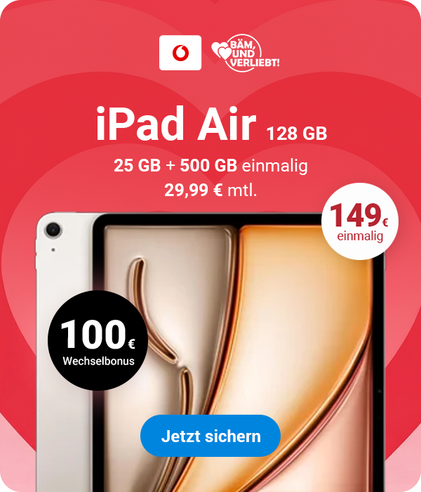 Apple iPad Air 128 GB 25 GB + 500 GB einmalig 29,99 � mtl.