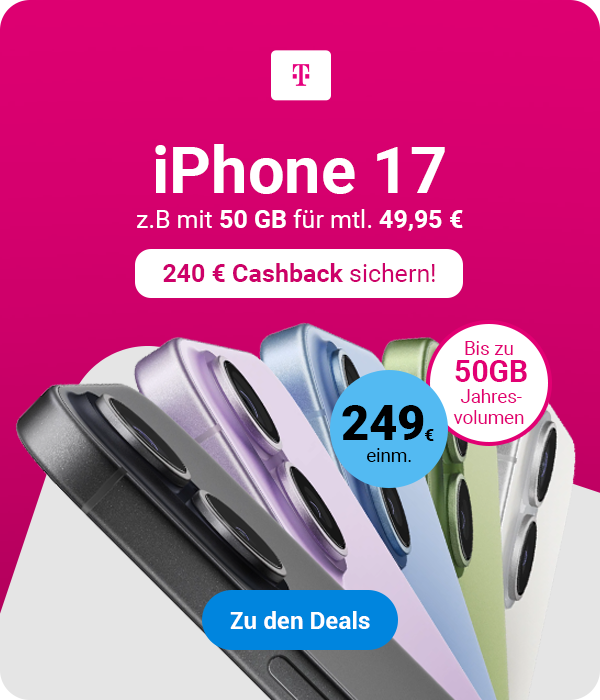 Vodafone Angebote - iPhone 17 z.B. mit 50 GB 5G f�r mtl. 49,95� ab einm. 249 � mit 240 � Cashback!