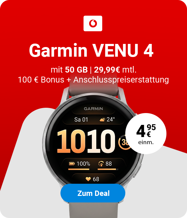 Garmin VENU 4 mit 50GB 29,99� mtl. und 100� Bonus + Anschlusspreisbefreiung