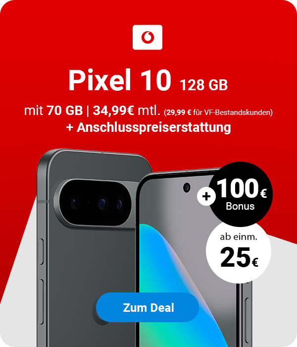 Google Pixel 10 128GB mit 70GB 34,99� mtl. und 100� Bonus + Anschlusspreisbefreiung
