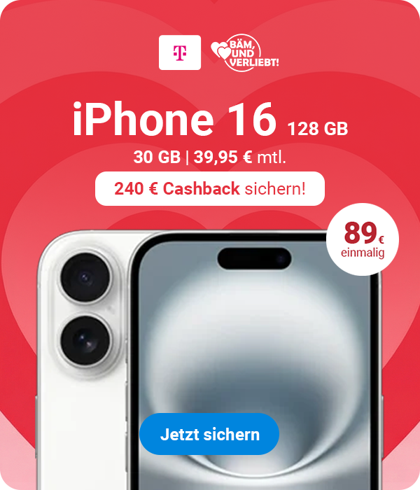 Apple iPhone 16 128 GB 30 GB | 39,95 � mtl. 240 � Cashback sichern!