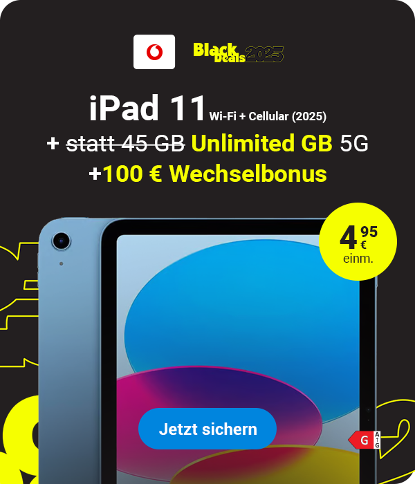 Black Friday | iPad 11 Zoll Wi-Fi + Cellular Vodafone Bundle