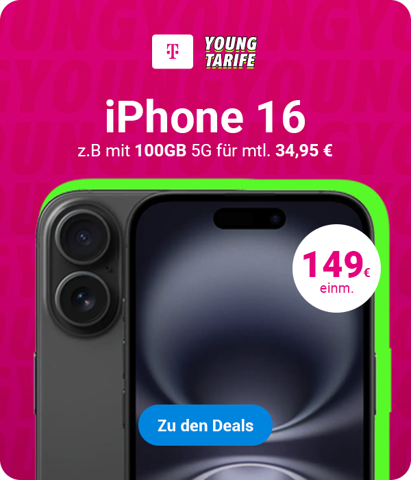 Telekom Black Week - iPhone 16 z.B. mit Unlimited GB 5G fr mtl. 49,95 ab einm. 39 + 240  Cashback