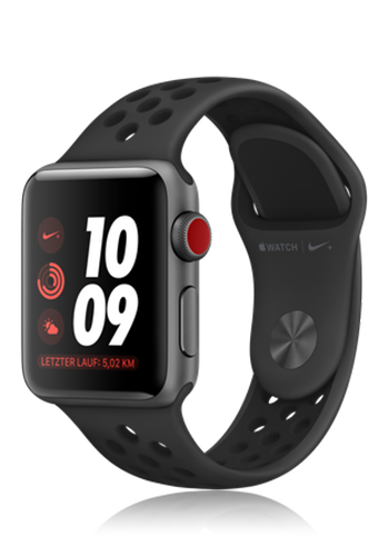 Apple Watch Nike Plus Series 3 Aluminium Cellular Space Grey Antracite  Black, Nike Sportband, MTGQ2ZD/A, 38mm