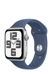 Apple Watch SE GPS Silver Aluminium, Denim Sport Band S/M, MXEQ3QF/A, 44mm