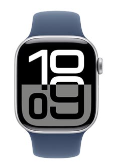 Apple Watch Series 10 GPS + Cellular Silver Aluminium, Denim Sport Band M/L, MWX43QF/A, 42mm