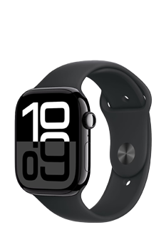 Apple Watch Series 10 GPS Jet Black Aluminium, Black Sport Band M/L, MWWQ3QF/A, 46mm
