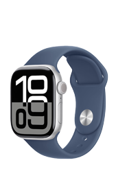 Apple Watch Series 10 GPS Silver Aluminium, Denim Sport Band M/L, MWWC3QF/A, 42mm