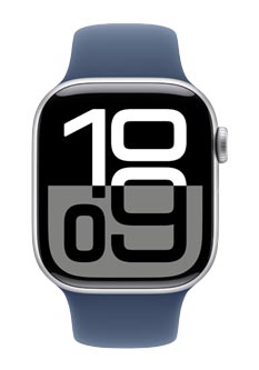 Apple Watch Series 10 GPS Silver Aluminium, Denim Sport Band M/L, MWWC3QF/A, 42mm