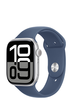 Apple Watch Series 10 GPS Silver Aluminium, Denim Sport Band M/L, MWWM3QF/A, 46mm