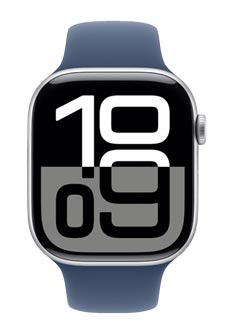Apple Watch Series 10 GPS Silver Aluminium, Denim Sport Band M/L, MWWM3QF/A, 46mm