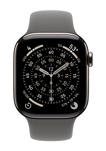 Apple Watch Series 11 GPS + Cellular Natural Titanium, Stone Grey Sport Band M/L, MFCX4ZR/A, 46 mm