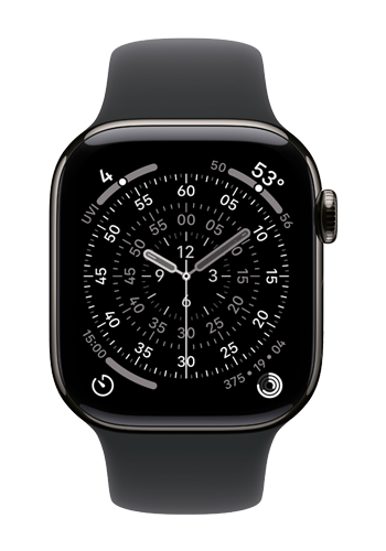 Apple Watch Series 11 GPS + Cellular Slate Titanium, Black Sport Band S/M, MFD14ZR/A, 46 mm