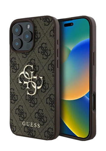 GUESS Hard Cover 4G Big Metal Logo Brown, f�r Apple iPhone 16 Pro, GUHCP16L4GMGBR