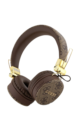 GUESS Wireless Bluetooth Headset 4G Metal Logo PU Leather Brown, GUBH704GEMK