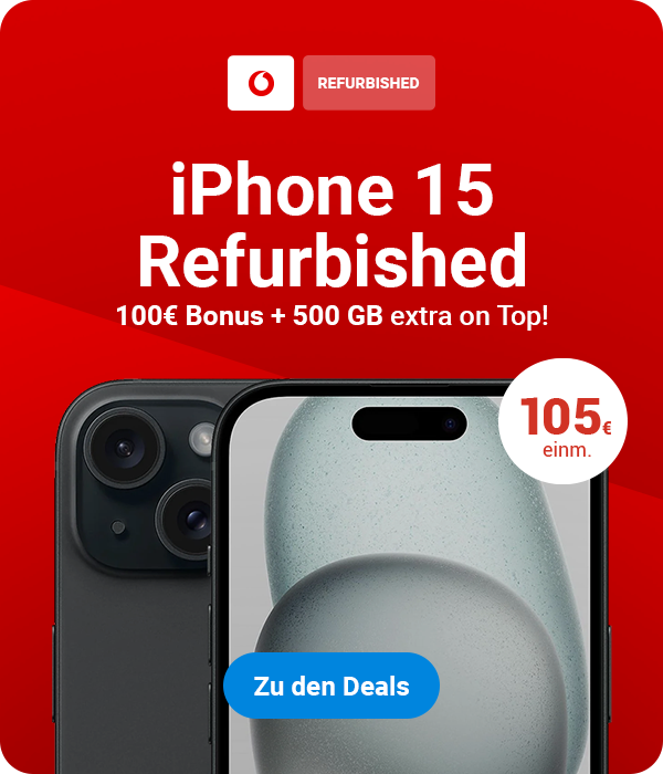 Vodafone iPhone 15 Refurbished - 100 Bonus + 500 GB extra on Top!